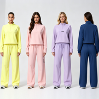 Vêtements d'automne pour femmes : Pull à col ras du cou avec demi-fermeture éclair et ourlet ajustable, pantalon de survêtement large, tenues de sport athleisure