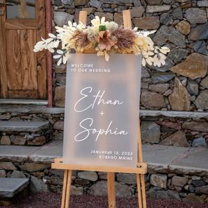 Luxury <b>Welcome</b> Acrylic <b>Sign</b> Uv Printed Custom <b>Wedding</b> Ceremony Entrance Black Frosted White Board - Product Image 1