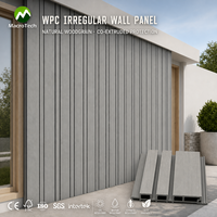 Panneau mural WPC gris clair moderne irrégulier coextrudé pour revêtement extérieur de balcon, terrasse, jardin et façade de bâtiment