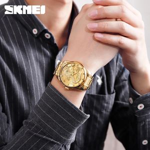 Montre à quartz <span class=keywords><strong>SKMEI</strong></span> <span class=keywords><strong>9193</strong></span> pour homme, style luxe, affaires, dessin animé, motif dragon chinois, bracelet en alliage d'acier inoxydable 22 mm - Product Image 6