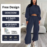 Setelan Hoodie dan Celana Jogger Wanita 2 Potong dengan Bordir Logo Kustom, Kerah Bulat, Celana Panjang, dan Atasan Crop Berpinggang Tinggi