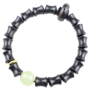 Bracelet en bambou ébène Ling Gusi avec perles de jade, style ethnique, pour hommes, femmes, couples, bijoux bouddhistes, perles bouddhistes, simple tour - Product Image 3