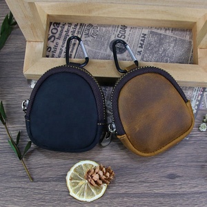 Handmade Leather <strong>Crazy</strong> Horse Mini Wallet <strong>Earphone</strong> Shell Student Custom Leather Coin Purse Keychain - Product Image 5