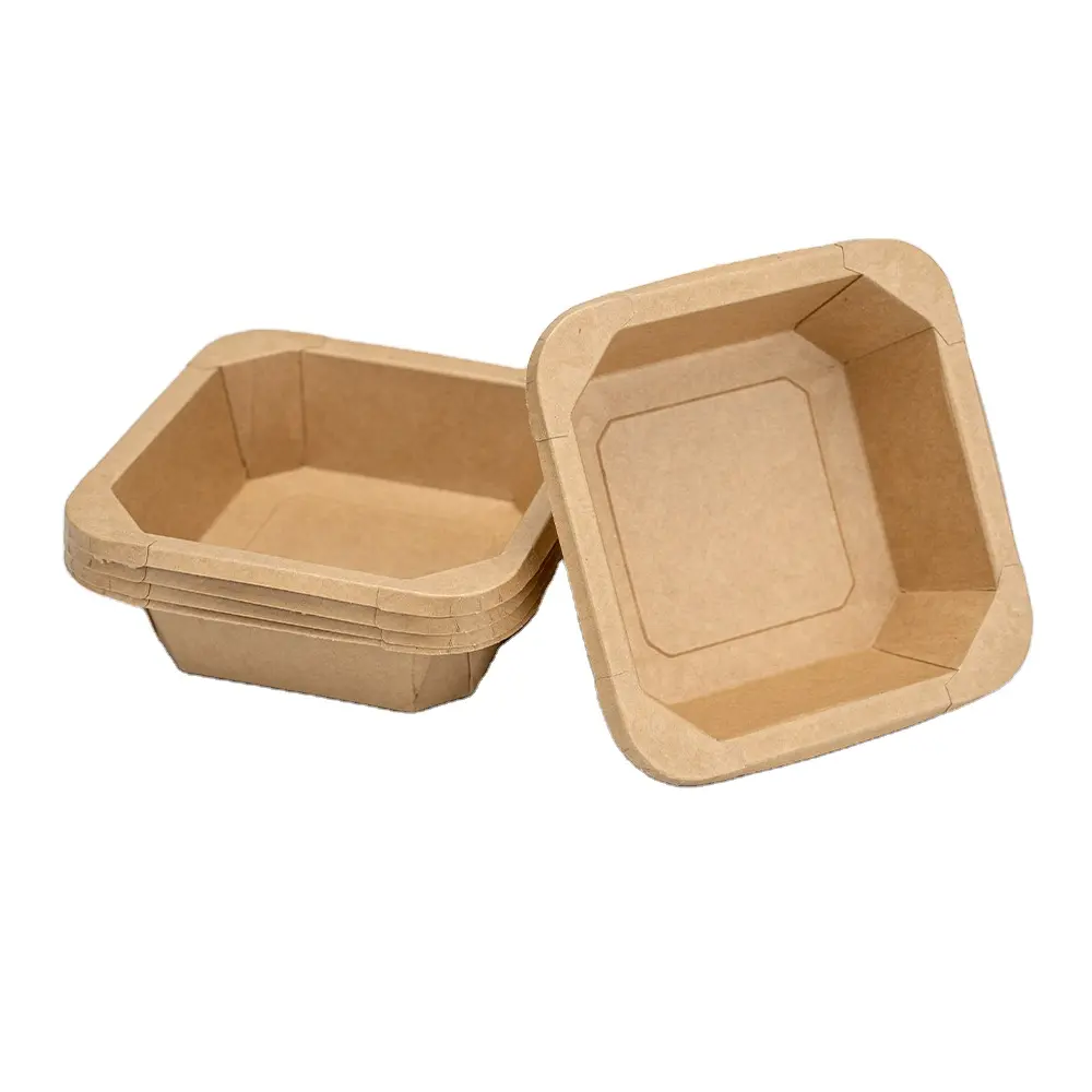 300ml Chinese Food Restaurant New Design Take Out Natural Kraft Paper Octagonal Square Rectangle Paper Salad Bowl With Lid