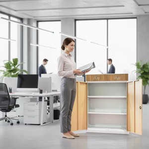 Minimalist Wooden Lockable <b>Storage</b> Cabinet with Adjustable Shelves for Office Use - Product Image 1