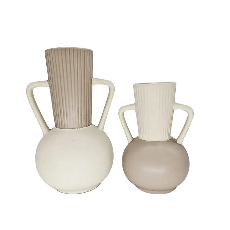 Minimalist Ceramic Vase Boho Flower Vase With Handle Pottery Bud Jug Binaural Vase