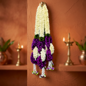 Guirlande de petites fleurs artificielles Sakad Ladi, violet foncé et blanc, en plastique, décoration traditionnelle suspendue pour intérieur AFF-Garland-14.1 - Product Image 2