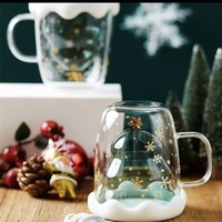 Tasse en verre borosilicate à double paroi avec poignée en forme de flocon de neige et étoile dorée, cadeau de Noël pour la maison, le bureau ou le café