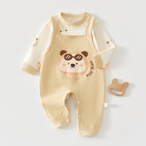 Conjunto de overol de oso de dibujos animados, mono de algodón de manga larga para bebés, niños pequeños, ropa unisex para bebés - Product Image 1