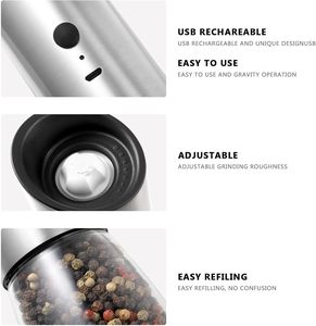 Rechargeable USB Bamboo Eco-Friendly Himalayan Salt & <b>Pepper</b> <b>Grinder</b> Set with Stainless Steel Mills - Product Image 6