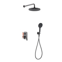 Douche murale encastrée de luxe en laiton chromé brossé, design moderne et épuré, avec fonction pluie et massage, cartouche céramique, idéale pour hôtels