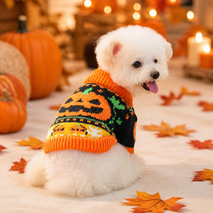 Pull pour animaux de compagnie en polyester écologique, classique, pour l'automne et l'hiver, imprimé citrouille d'Halloween, accessoires chauds de Noël - Product Image 1