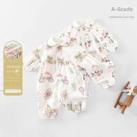 Combinaison à manches longues pour bébé fille, style princesse, imprimé floral chat, fermeture à boutons, 100% coton, tenue printemps/automne
