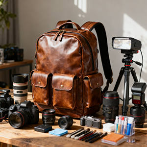 Рюкзак для фотокамеры DSLR из винтажной веганской кожи от производителя OEM, с большой мягкой подкладкой, для уличных фотографов, походов и повседневных прогулок - Product Image 5