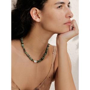 JINYOU 2518 Arrivals Popular Stainless Steel Handmade <strong>Jewellery</strong> for Women High Quality <strong>Green</strong> Natural Stone Pearl Chain Necklace - Product Image 5