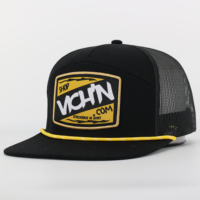 Sombrero Snapback de 5 paneles negro sólido personalizado directo de fábrica, ala plana, gorra tipo malla de alta calidad, diseño de gamuza de algodón y nailon