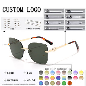 Rimless Rectangle Sunglasses Green Lenses UV400 Protection Unisex Adult Style - Product Image 2