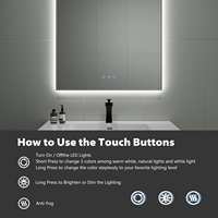 Miroir de salle de bain moderne avec éclairage personnalisé à 3 couleurs, anti-buée, intelligent, avec écran tactile, encadré, 3500k 4000k 6500k, réglable
