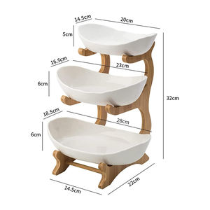 Nampan buah 2/3-lantai mangkuk buah dengan bambu alami berdiri untuk kue buah (ukuran: 3 lapisan, warna: Putih), putih, 3 lapisan - Product Image 2