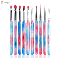 Nuevo Set Profesional de 10 Pinceles de Uñas Acrílicos con Degradado de Purpurina Azul y Rosa para Arte de Uñas, Esmalte en Gel UV y Pintura Francesa