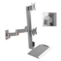 Support mural pour moniteur double écran en alliage d'aluminium robuste, support de moniteur industriel durable avec plateau pour clavier pliable