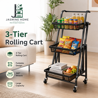 Chariot utilitaire pliable et roulant en métal, chariot de rangement, étagère d'organisation domestique personnalisée, fourniture OEM ODM pour acheteurs mondiaux