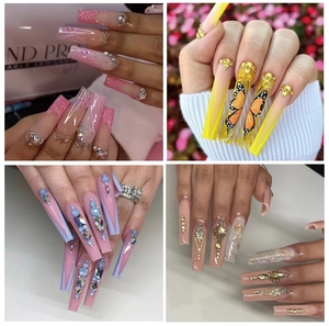 HY Tiktok Wholesale Custom Press on Nails Ballerina Medium Coffin Heart Pearl French Tip Nails Manicure Abs <b>Stick</b> on Nails - Product Image 5