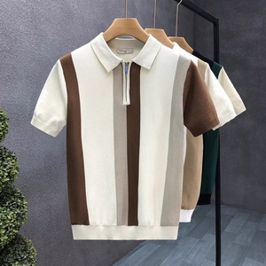 Customized Men's Slim Fit Polo Shirt Breathable Knitted Striped Short Sleeve Top Button Lapel <b>Yarn</b>-dyed Casual Top - Product Image 2