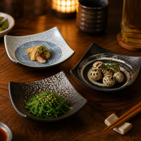 Ensemble de plats à sauce soja en céramique japonaise, motifs ondulés assortis, bols à tremper faits à la main pour les bars à sushi, les restaurants et la salle à manger à domicile