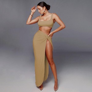 Ensemble deux pièces en tricot côtelé pour femmes, jupe longue, débardeur, Sexy, élégant, Festival, vêtements assortis, tenues d'été, #<span class=keywords><strong>2021</strong></span>, collection 0801 - Product Image 6