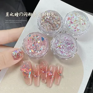 MingLee 4Jars/set Mermaid Sparkle Nail <b>Art</b> Glitter Ultra-Thin Laser Flakes Holographic <b>Sequins</b> Dual-End Nail Pusher Tool Square - Product Image 1