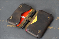 Dompet Kartu Kulit Full Grain Tipis, Dompet Saku Depan Minimalis, Slot Pena Jahitan Tangan