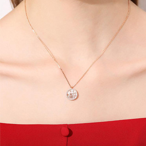 สร้อยคอโซ่แบบทันสมัยสัญลักษณ์จักรราศี12ดวงจี้เพทายรูปดาวทางศาสนาประดับเพชรสองด้านสีทองมุก - Product Image 3