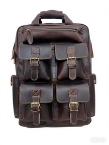 <span class=keywords><strong>Mochila</strong></span> de Cuero Genuino de Gran Capacidad, Estilo <span class=keywords><strong>Vintage</strong></span> para Hombre, con Cierre de Cremallera, Resistente al Agua, para Portátil, Tendencia Motociclista - Product Image 2