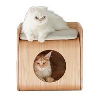 Maison pour chats d'intérieur Maison en bois pour animaux de compagnie Grotte pour chat avec tapis Lit de rangement pour animaux de compagnie Repose-pieds Tabouret avec coussin Cube Maison pour chats