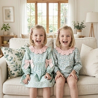 Robes à manches longues pour petite fille avec imprimé floral personnalisé, en coton tricoté, avec de grands nœuds, col à revers, robe de princesse pour bébé fille, tenue d'automne et d'hiver