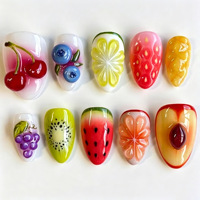 30-delige zomerse frisse 3D kersen-aardbei-amandel korte plastic opzetnagels zoete Instagram-stijl fruit manicure nagels