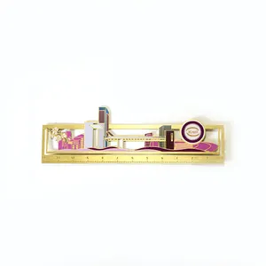 Custom design metal multifunctional measuring tools handy Custom logo metal gold color brass bookmark ruler