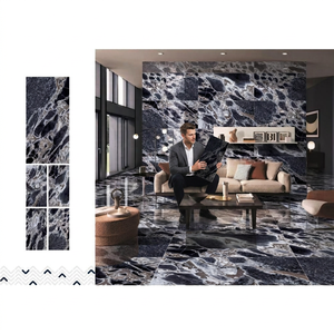 Athena Blue Marble Effect Porcelain Tiles 24x48 Inch High Gloss Surface for Luxury Interior <b>Floor</b> Wall - Product Image 3