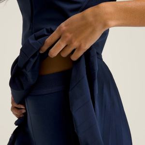 Vestido de tenis deportivo plisado con espalda cruzada, cuello alto, de nailon y elastano, con estampado personalizado, acanalado, cortado con láser, todo en uno - Product Image 3