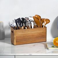 Porte-ustensiles de cuisine Royal avec 4 compartiments, organisateur en bois d'acacia, taille extra large, finition marron, personnalisable