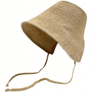 Women Vintage Bonnet With Tie Strap Foldable Straw Cap Wide Brim Sun Uv Protection Bucket <b>Hat</b> Beach Vacation Gifts - Product Image 1