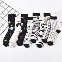 Chaussettes printemps-automne style couple vache motif cheval noir et blanc chaussettes pour femmes motif chat chaussettes mi-mollet