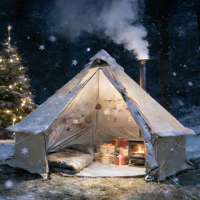 Tente mongole pour 4 personnes, tente cloche, tente avec cheminée, plancher amovible et trou pour poêle, tente cloche