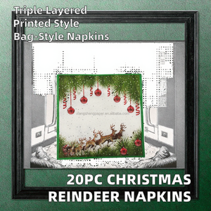 Lot de 20 serviettes en papier 3 plis imprimées rennes de Noël, style sac, 3 couches - Product Image 2