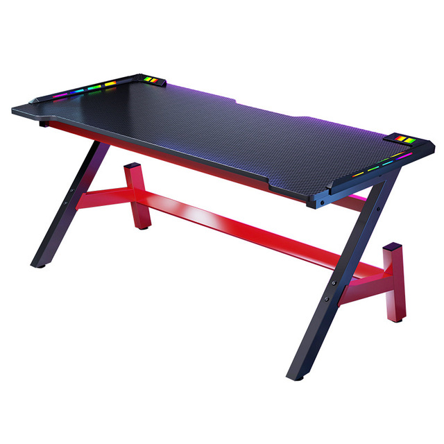 Popular Home PC Gaming Desktop Desk with RGB Lighting Simple Design and Monitor Riser Made of Carbon and MDF