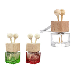 Custom Logo Hanging Clear <b>Car</b> Air Freshener 8ml Square <b>Diffuser</b> <b>Car</b> Glass Empty Perfume <b>Bottles</b> With Wooden Cover - Product Image 5