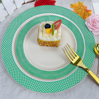 Assiettes en plastique blanches de 10,25 pouces et 7,5 pouces - Assiettes jetables vertes avec grille verte pour les fêtes et Noël