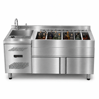 Comptoir de bar commercial personnalisable en acier inoxydable 201 avec double porte et refroidisseur de vin et de bière numérique sous comptoir