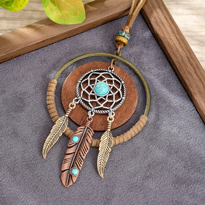 Collar con Pluma de Atrapasueños, Aleación de Cobre, Piedra Turquesa, Unisex, Regalo, Joyería, Diseño Circular, Hecho a Mano, Accesorio de Moda - Product Image 3